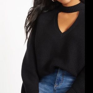 Eloquii Keyhole Front Ribbed Sweater Black Size 14/16